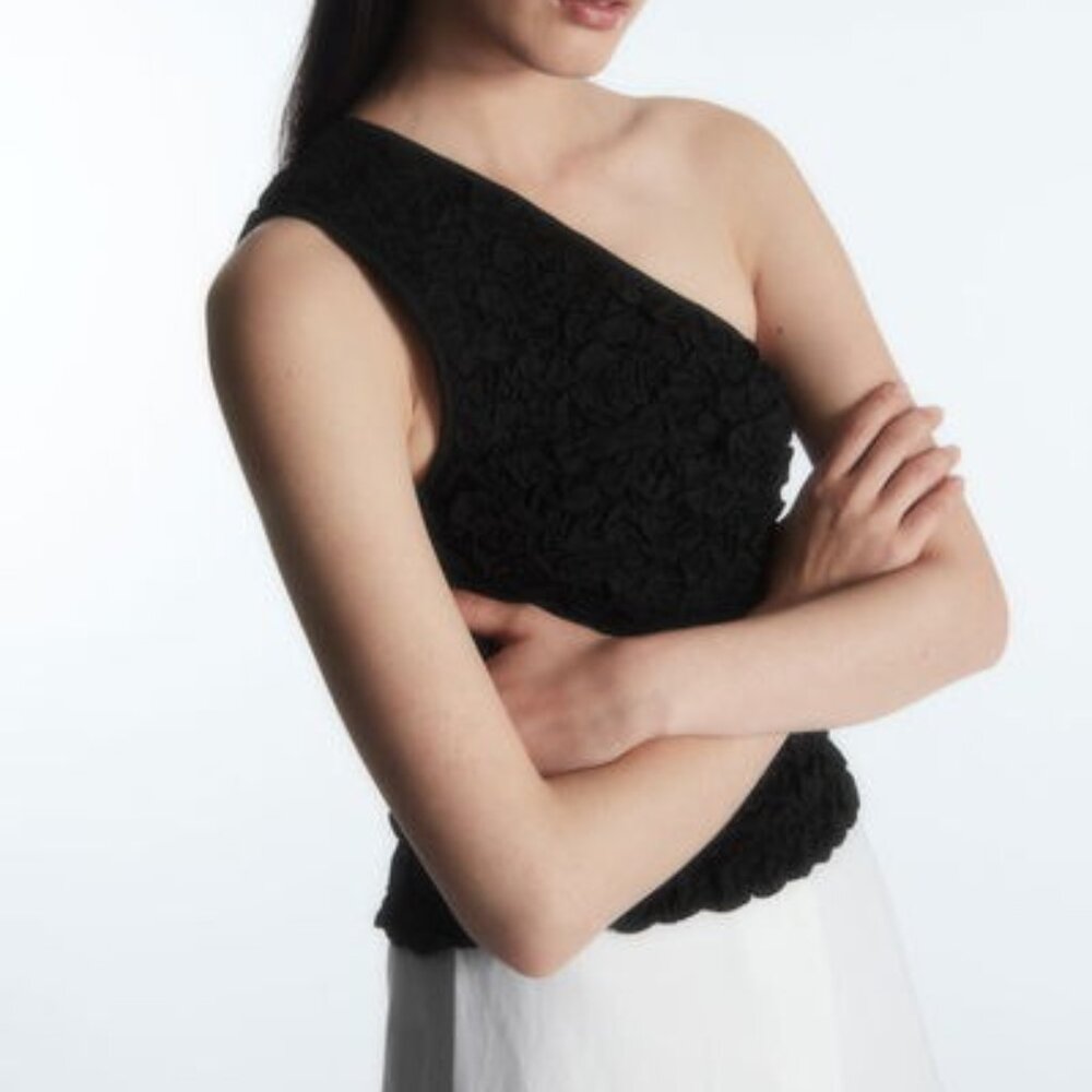 COS Quilted One-Shoulder Tank Top in Black Size Large NWT